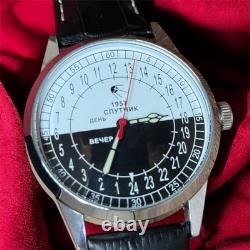 Nouveau ! Montre Raketa 24h Mécanique Sputnik Russe Jour Nuit Homme Rare URSS