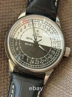 Nouveau ! Montre Raketa 24h Mécanique Sputnik Russe Jour Nuit Homme Rare URSS