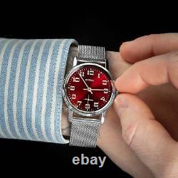 Nouveau! Pobeda Montre Mécanique Russe Homme Rare Urss Soviétique Wrist Vintage Rouge