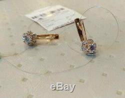 Nouveau Russe En Or Rose Massif Boucles D'oreilles 14k Diamants Bijoux Fine Urss Russie