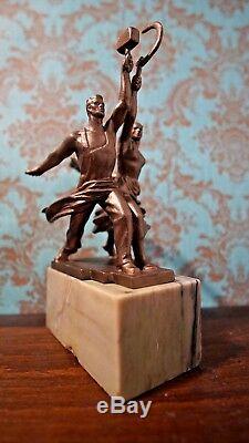 Ouvrier Et Femme Kolkhozienne Statue De Bronze Soviétique Figurine Russe Rare
