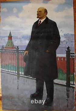 Pair Russe Ukrainian Soviétique Peinture À L'huile Marx & Lénine Réalisme Propagande