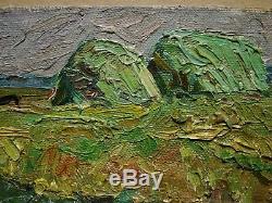 Peinture À L'huile Russe Soviétique D'ukraine Impressionnisme Paysage Vert Haymow Plié