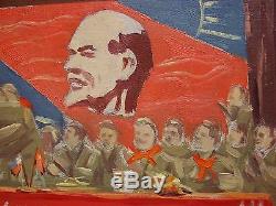 Peinture À L'huile Russe Soviétique D'ukraine Réalisme Socialiste Lénine Pionnier De Rencontre