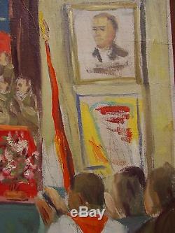 Peinture À L'huile Russe Soviétique D'ukraine Réalisme Socialiste Lénine Pionnier De Rencontre