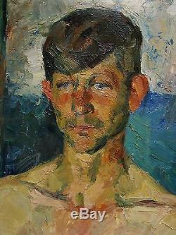 Peinture À L'huile Soviétique Russe Ukrainien Fauvisme Réalisme Portrait Nu Jeune Homme