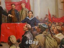Peinture À L'huile Soviétique Russe Ukrainien Lénine Rencontrer Des Gens D'action De Réalisme