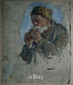 Peinture À L'huile Soviétique Russe Ukrainien Portrait Réalisme Fille Vieil Homme Époque Staline