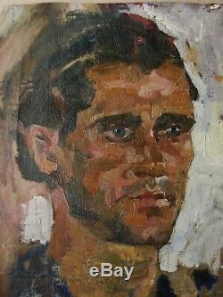 Peinture À L'huile Soviétique Russe Ukrainien Réalisme Portrait Homme Travailleur Jeune Homme