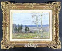 Peinture à l'huile soviétique Osenov paysage russe bouleaux signé art URSS