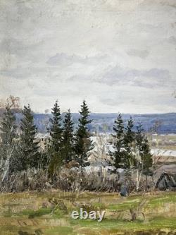 Peinture à l'huile soviétique Osenov paysage russe bouleaux signé art URSS
