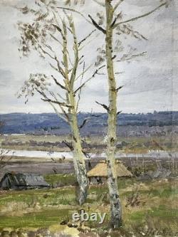 Peinture à l'huile soviétique Osenov paysage russe bouleaux signé art URSS