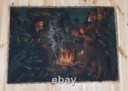 Peinture à l'huile soviétique originale, réalisme, Lénine sur un hibou, années 1960, URSS