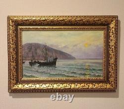 Peinture à l'huile vintage Silence après Victor Puzyrkov Ukraine Maritime soviétique URSS