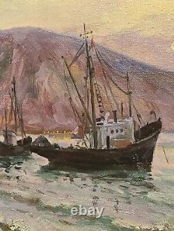 Peinture à l'huile vintage Silence après Victor Puzyrkov Ukraine Maritime soviétique URSS