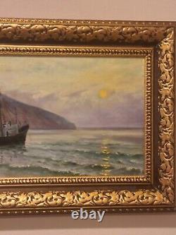 Peinture à l'huile vintage Silence après Victor Puzyrkov Ukraine Maritime soviétique URSS
