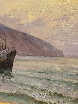 Peinture à l'huile vintage Silence après Victor Puzyrkov Ukraine Maritime soviétique URSS