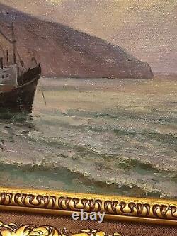 Peinture à l'huile vintage Silence après Victor Puzyrkov Ukraine Maritime soviétique URSS