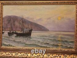 Peinture à l'huile vintage Silence après Victor Puzyrkov Ukraine Maritime soviétique URSS