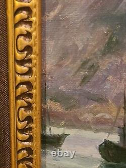 Peinture à l'huile vintage Silence après Victor Puzyrkov Ukraine Maritime soviétique URSS