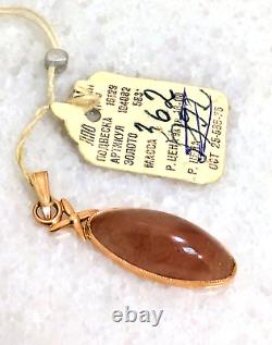 Pendentif en agate et calcédoine en or rose 14k 583 vintage russe soviétique URSS 3,6g NWT