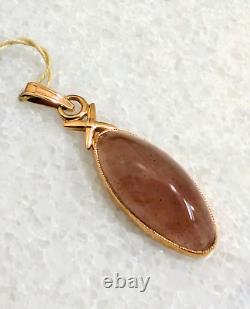 Pendentif en agate et calcédoine en or rose 14k 583 vintage russe soviétique URSS 3,6g NWT