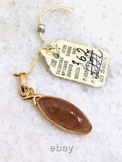 Pendentif en agate et calcédoine en or rose 14k 583 vintage russe soviétique URSS 3,6g NWT