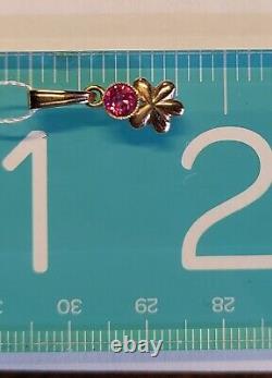 Pendentif en or rose vintage de 1,09g avec rubis créé en laboratoire, en or 14k/583 russe/soviétique URSS