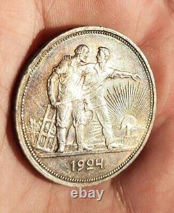 Pièce en argent de 1924, rouble en argent soviétique russe, belle patine, regardez les photos