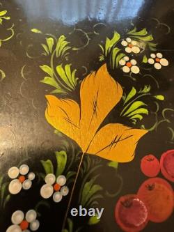 Plateau de service en métal floral peint à la main soviétique russe vintage des années 80