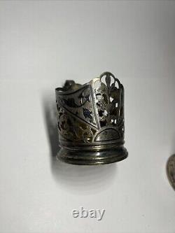 Porte-gobelets antique russe en argent 875 Vintage soviétique URSS plaqué or 68