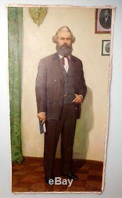 Portrait De Karl Marx, Grand Dessin À L'huile Russe D'origine Russe, P. F. Samusev 1979