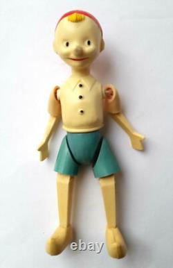 Poupée en plastique écrasé vintage soviétique russe de l'URSS des années 1940 PINOCCHIO BURATINO