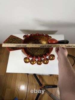 RARE Grand Bol en Khokhloma Russe Soviétique avec 10 Tasses Suspendues URSS