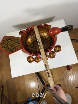 RARE Grand Bol en Khokhloma Russe Soviétique avec 10 Tasses Suspendues URSS