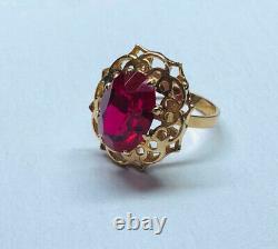 Rare Ring Russie Soviet Star Vintage Urss Bijoux Or 14k 583 Grand Ruby