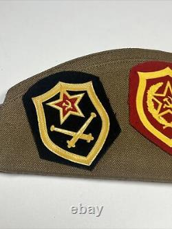 Rare Union Soviétique Chapeau Militaire Russe & Pins. Insigne Cccp De L'urss Avec 3 Patchs