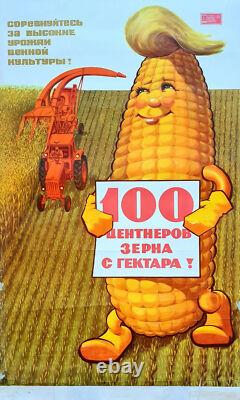 Récolte de maïs en URSS - Rare affiche de propagande agricole soviétique russe