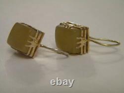 Royal Amber Urss Vintage Boucles D'oreilles Russes Argent Sterling 875 Soviet Bijoux