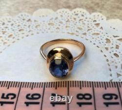 Royal Vintage Soviet Russe 583 14k Rose Gold Ring Saphir Taille De La Pierre 8.5 Urss