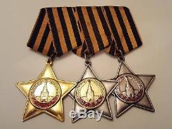 Rrr! Ordre De Gloire Dublicate Set Urss Armée Russe Soviétique Ww2 War Awards Group