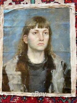 Russe Huile Soviétique Peinture Réalisme Portrait Féminin Toile