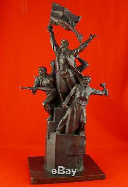 Russe Revolutionnaires Sculpture Statue En Bronze Rouge Propagande Soviétique Buste Rare