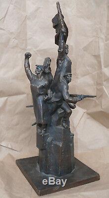 Russe Revolutionnaires Sculpture Statue En Bronze Rouge Propagande Soviétique Buste Rare