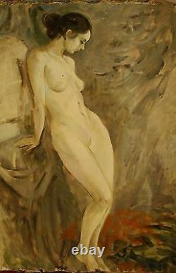 Russe Ukrainian Soviétique Peinture À L'huile Femelle Portrait Réalisme Nue Femme Fille