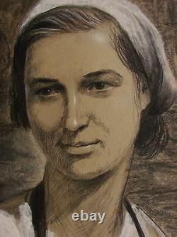 Russe Ukrainian Soviétique Peinture Portrait Réalisme Travail Femme Fille 1950s