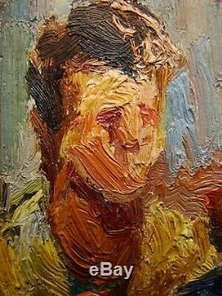 Russe Ukrainien Portrait Peinture À L'huile Soviétique Homme Réalisme Travail Machiniste