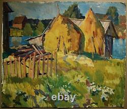 Russe Ukrainien Soviétique Peinture À L’huile Paysage Impressionnisme Haycock Village