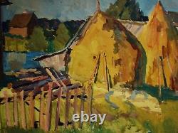 Russe Ukrainien Soviétique Peinture À L’huile Paysage Impressionnisme Haycock Village