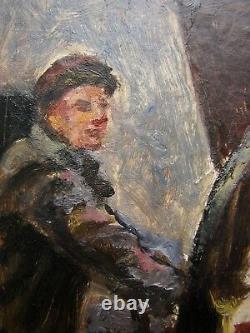 Russe Ukrainien Soviétique Peinture À L'huile Portrait Socialiste Réalisme Travailleur Homme